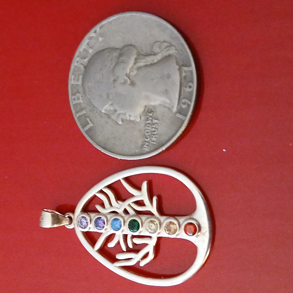 New Silver 925 Tree of Life Pendant with Multicolor Gemstones.